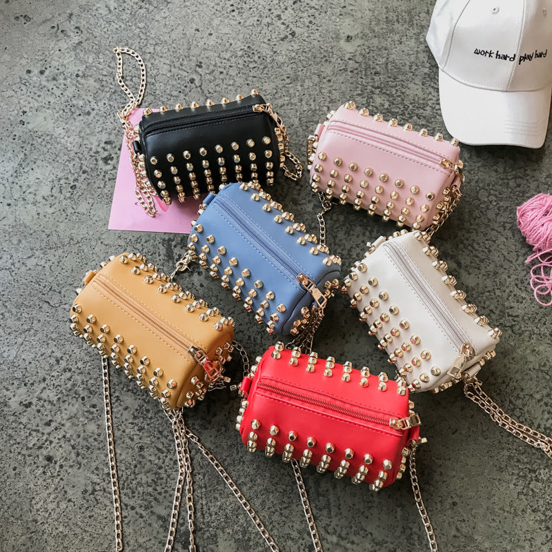 Solid color rivet bucket bag