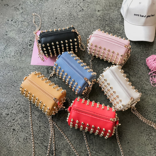 Solid color rivet bucket bag